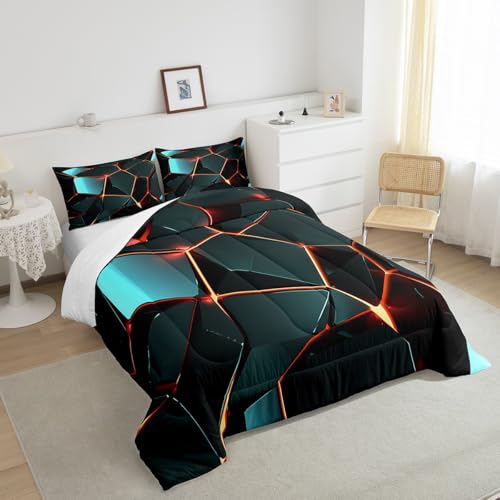 Image of Feelyou Stereoscopic Honeycomb Comforter Set Geometrics Hexagon Comforter for Kids Boys Girls Beehive Bedding Set Geometric Honeycomb Duvet Set Simplistic Room Decor Quilt King Size Boys
