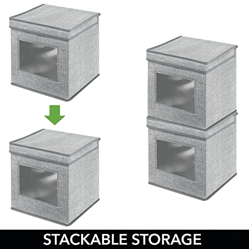 Mdesign Fabric Stackable Square Cube Storage Organizer Box With Window/Attached Lid For Organizing Bedroom Closet - Holds Purses, Linens, Accessories - Lido Collection - 2 Pack - Gray #TOP4