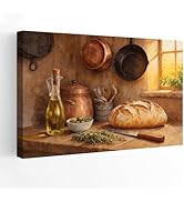 Rustic Italian Kitchen Canvas Print, Cottagecore Bread Artwork for Dining Room or Living Room, Wa...
