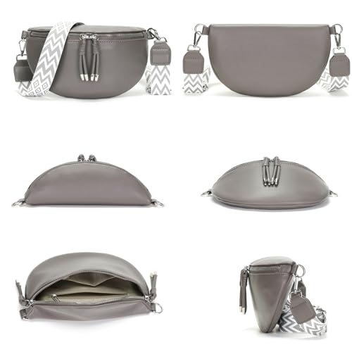 YISUOHOOM Bauchtasche Damen Umhängetasche klein Crossbody Bag Veganes Leder Brusttasche Kleine Handtasche Grau Geschenke für Frauen
