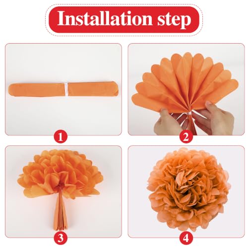Image of BestoFun 16 PCS Fall Party Decorations Pumpkin Orange Sage Green Tissue Pom Poms Paper Flower Dots for Wedding Decorations Thanksgiving, Baby Shower, Autumn Harvest Party Supplies