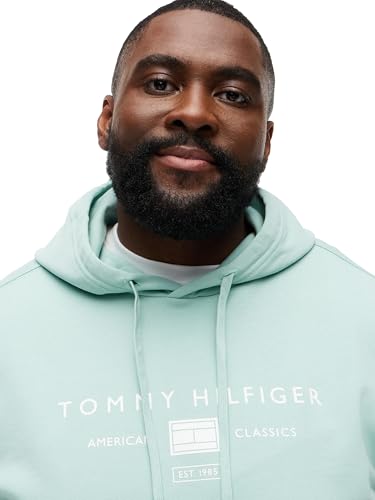 Image of Tommy Hilfiger Men's Medium Weight Cotton Hoodie Sweatshirt With Printed Stacked Chest Graphic