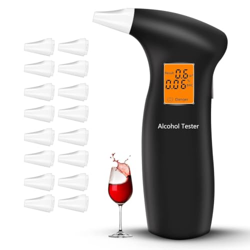 RUTIDA Alkoholtester Polizeigenau, Alkohol Tester Promillemessgerät mit 16 Mundstücke, Promilletester Alkoholmessgerät, Professioneller Alkoholtest mit Digitaler LCD Display