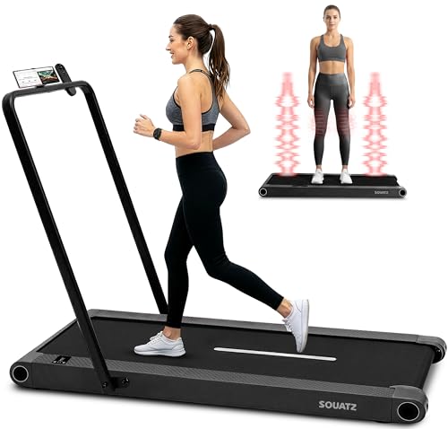 Image of Squatz 2‑in‑1 Walking Pad Treadmill with Handlebar & Vibration Plates - Compact Walking Pad with LED Display, Device Holder, Quiet 1.0HP Motor & Remote for Home or Office Fitness