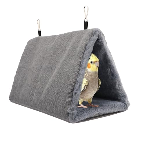 Image of Litewoo Bird Nest Bed for Parrot Warm Winter Hanging Hammock Hut, L, Grey | Soft plush cotton, sleeping hideaway for small-medium bird /parakeet /cockatiel, dual entrance, acrylic base, 11.4x7.5x7.5in