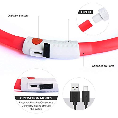 Bseen Light Up Dog Collars - Silicone Led Dog Collar, Cuttable Lighted Puppy Collar, Glowing Dog Walking Lights For Small Medium Large Collars (Red) #TOP3