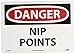 NMC D455RB OSHA Sign, Legend "DANGER - NIP POINTS", 14" Length x 10" Height, Rigid Plastic, Black/Red on White