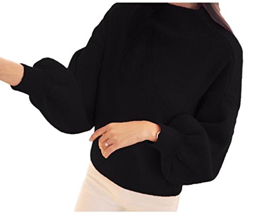 [オチビ] きれいめ 大人 あったか やわらかい リブニット バルーン 七分 袖 オフタートル セーター 秋冬 ブラック グレー ホワイト レディース かわいい ゆったり 秋服 クラシック オフィス デート ワッフル 通勤 ウール ママコーデ 女子会 合コン 体型 二の腕 カバー 秋 着痩せ ファッション 40代 l 女性 婦人 ふわふわ 7分 フェミニン F01-01LKN-24BKF