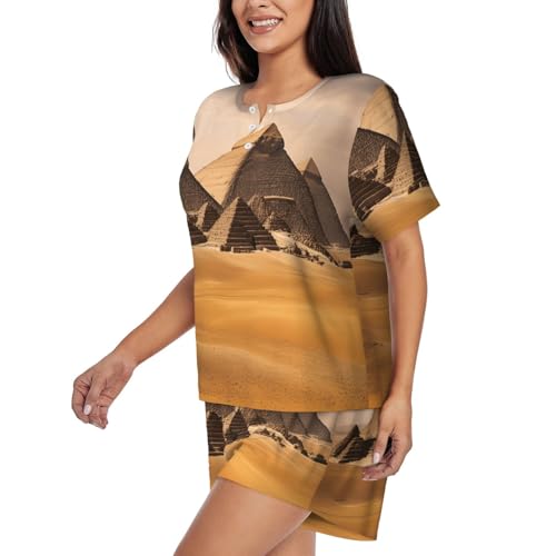 Pijama de manga corta diseño de pirámides Egipto fresco y ligero 2