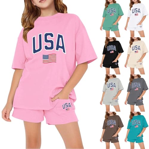 Shirts for Girls Independence Day 4th of July Shirt Set for Toddler Boys Girls Kids USA Flag Stripe TShirt with Shorts Set4