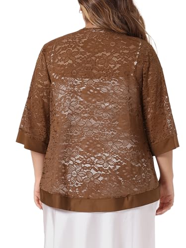 Image of Agnes Orinda Plus Size Cardigans for Women 3 /4 Sleeve Open Front Lightweight Sheer Shrug Lace Bolero Cover Up