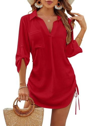 Image of Blooming Jelly Womens Bathing Suit Cover Ups Bikini Swimsuit Coverup Drawstring Beach Dress Shirt