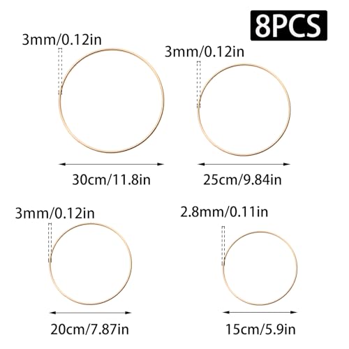 Image of Pocoxll 8 Pcs Dream Catcher Rings, Gold Metal Floral Hoops, Metal Rings for Crafts, 4 Sizes(6 /8 /10 /12 Inch)