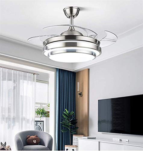 Fandian 36Inch Modern Ceiling Fans With Light Remote Control Retractable Blades Fandeliers For Living Room Bedroom Restaurant, Silver Color With Silent Motor (36In-2) #TOP1