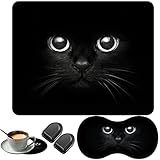 Mouse Pad + Mouse Wrist Rest + Coaster + Invisible Hook, Ergonomic Memory Foam Wrist Rest Pad and Non-Slip Base Set, Suitable for Homes and Offices, Black Cat