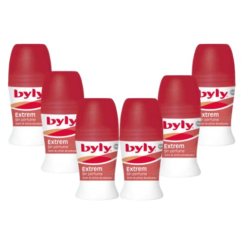 BYLY - Desodorante roll-on Extrem sin perfume - diseñado para pieles sensibles - protección y control de la humedad 72h - Pack 6 Uds x 50ml