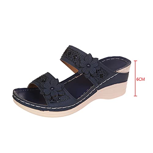 Sandals Women Heels Women Summer Flowers Slip On Casual Open Toe Wedges Soft Bottom Breathable Slippers Shoes Sandals Flat Thong Sandals With T-Strap And Ankle Buckle #TOP6