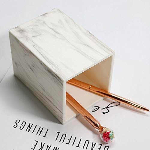 Multibey Marble Texture Pen Holder Pencil Cup Pot Makeup Toothbrush Vase Holder For Desk Office Pens Organizer White (Marble White, 3"X3"X4.3"Inch) #TOP4