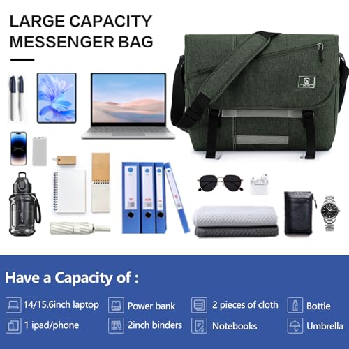 Image of OIWAS Mens Messenger Bag Crossbody 15.6 Inch Laptop Satchel Bag, Dark Green | Casual Shoulder Bag Briefcase with Water Bottle Pocket & Reflective strips for Travel Work Outdoor Activities, Crossbody bags