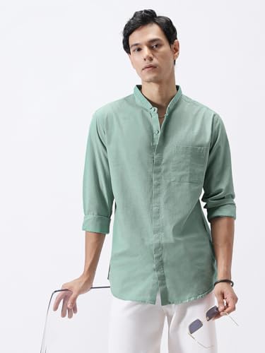 Image of Urbano Fashion Men's Cotton Full Sleeve Regular Fit Casual Solid Shirt with Band Collar