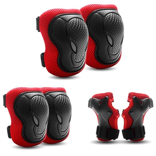 SHMSHNG Rodilleras infantiles, rodilleras infantiles para patines en línea Equipo de protección 6 en 1 para niños de 3 a 8 años Coderas Patinetes Bicicletas(Rojo)