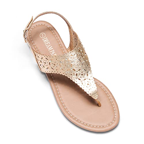 Dream Pairs Medinie Womens Rhinestone Casual Wear Cut Out Flat Sandal Gold - 8 #TOP15