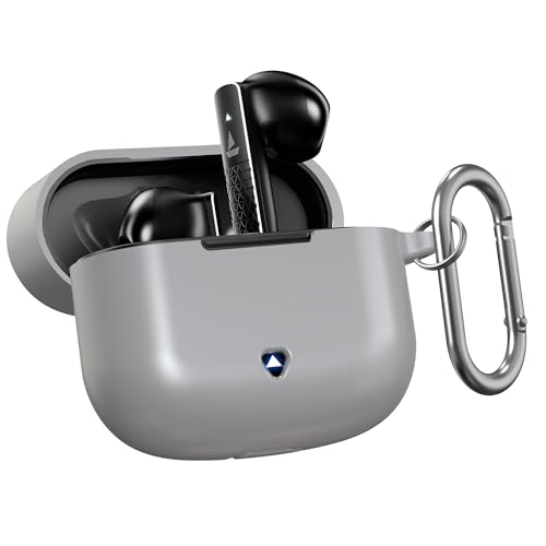 Image of Sounce Silicone Case Cover for Boat Airdopes 91 Prime, Soft Protective Shockproof Shell with Anti-Loss Keychain Clip, Dustproof and Scratch-Resistant Design, Secure Fit with Protection - Grey