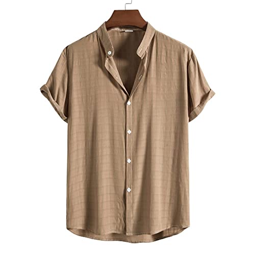 Chemise hawaïenne d'été pour hommes en coton col montant boutonnée décontractée