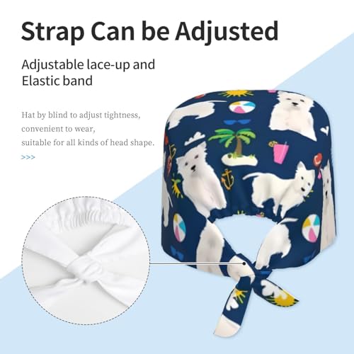 Image of Cute Pug Dog Print Working Cap Scrub Cap with Sweatband,Adjustable Fashion Bandage Tie Back Hat Headwear for Women Men