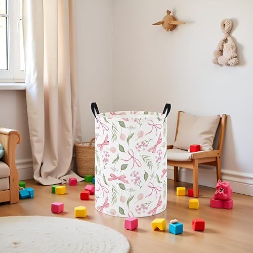 Image of Baby Laundry Hamper Basket Baby Hamper for Nursery Boy and Girl Cute Storage Bin Organizer Boho Room Decor(Flower Bowknot)