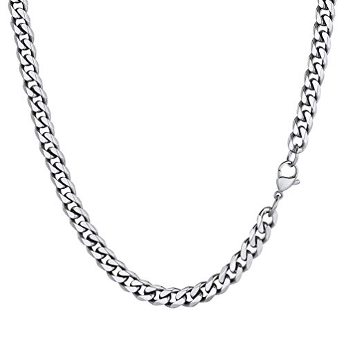 PROSTEEL Herren Kette Collier Edelstahl 46cm/18 in. Panzerkette Halskette 6mm breit kubanische Gliederkette Hip Hop Link Chain Necklace Modeschmuck Accessoire für Männer Frauen