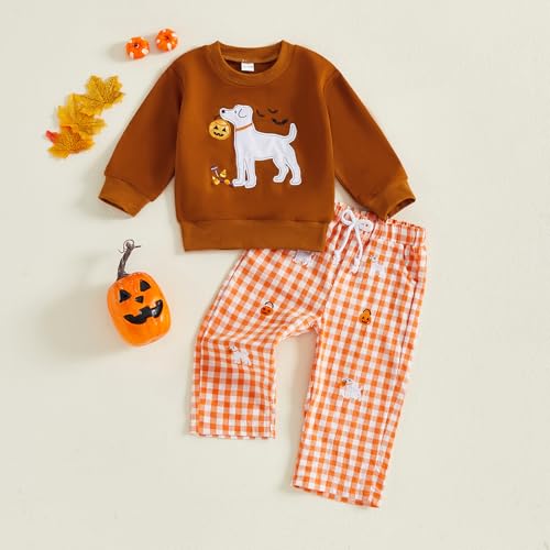 Halloween Baby Clothes Toddler Girl Pumpkin Outfits Pullover Shirt Sweatshirt Plaid Pants Christmas Clothes2