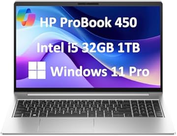 HP ProBook 450 G10 Business Laptop (15.6" FHD Anti-Glare, Intel 10-Core i5-1334U, 32GB RAM, 1TB SSD, (Beats i7-1255U)) Backlit KB, Webcam, Ethernet, Wi-Fi 6E, Win 11 Pro w/ AI Copilot, Silver