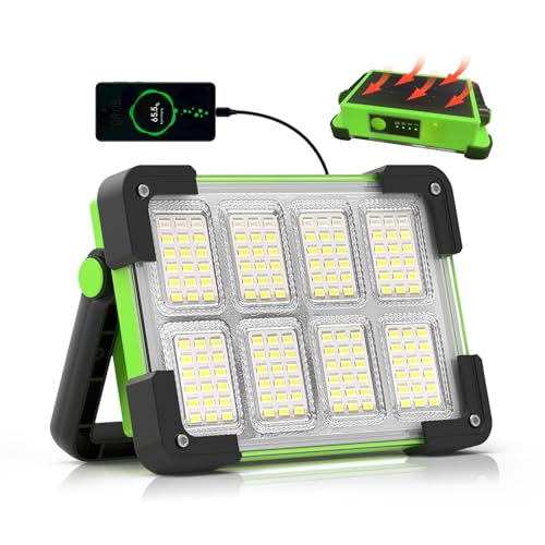 Image of Solar Rechargeable Work Light, 144 LED 10000LM Led Work Light with 4 Modes | Portable Flood Light with Stand, IP66 Waterproof Outdoor Working Light for Emergency Mechanic Camping Repair