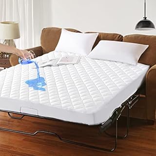 GRT Quilted Sofa Bed Mattress Pad-100% Waterproof Mattress Protector,Breathable Noiseless Hollow Cotton Sofa Mattress Topper, Full 54x72, White
