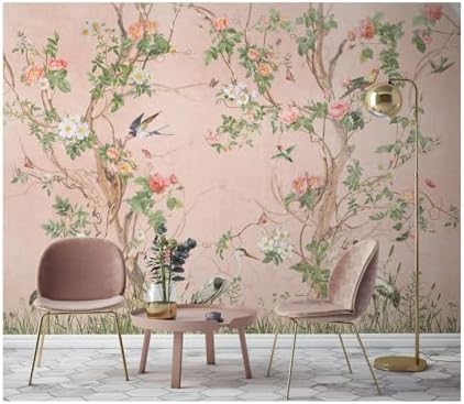 Murwall Chinoiserie Wallpaper Watercolor Peony Tree Wall Mural (STYLE3)