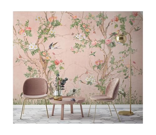 Murwall Chinoiserie Wallpaper Watercolor Peony Tree Wall Mural (STYLE3)