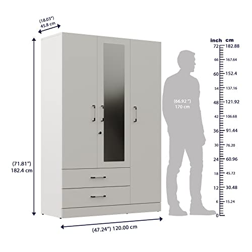 Image of Wakefit Wardrobe | 1 Year Warranty | Engineered Wood Almirah, Cupboard for Clothes Storage | 3 Door, Mirror, 1 Drawer, 1 Hanging Space | Organza Plus - Frosty White