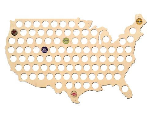 Wooden US Beer Cap Map for Beer Bottle Caps - Beer Bottle Cap Holder Wall Decor - Beer Cap Map Ideal for Man Cave - Beer Lover Gift for Men - Made in the USA
