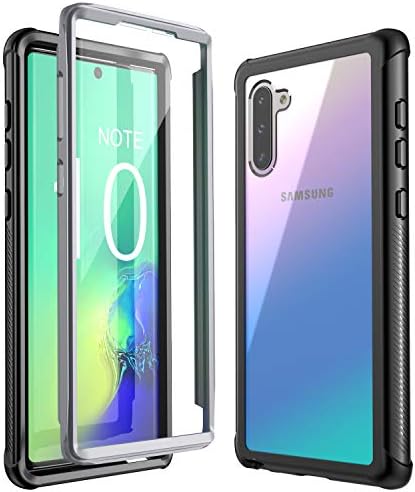 Eonfine Galaxy Note 10 Case, Built-in Screen Protector Heavy Duty Shockproof Rugged Cover Skin for Samsung Galaxy Note 10(Black+Clear)(Fingerprint Unlock with Fingerprint Film)