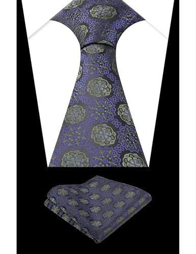 Image of Alizeal Mens Vintage Solid Plaid Tie with Pocket Square 3.15inches Necktie Set