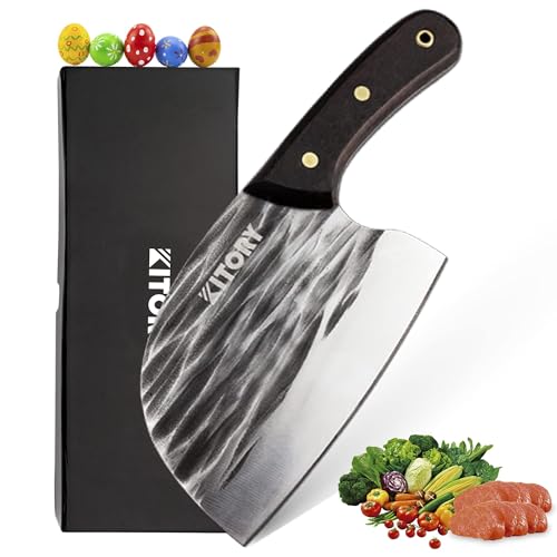 Kitory Serbian Chef's Knife Forged Vegetable Meat Cleaver Handmade Butcher Knife, Full-Tang Structure Chopper Wengewood Handle Chinese Chef's Knife, for Cutting Meat Vegetable, Fruit with Gift Box