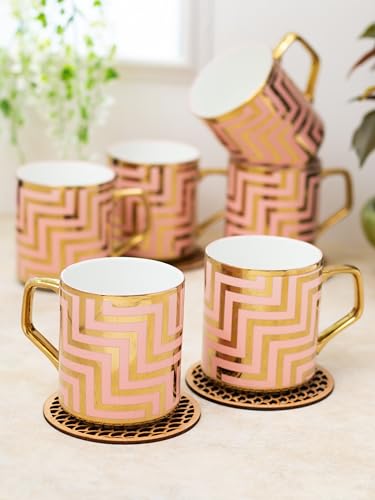 Image of Clay Craft Fine Ceramic Gold Printed Coffee /Tea Cups Set of 6-200 ml, Ceramic Tea Cups, Tea Cup Set of 6, Mugs for Coffee, Cups Set of 6, Mug Set, Ideal for Gifting, Perfect for Home and Office