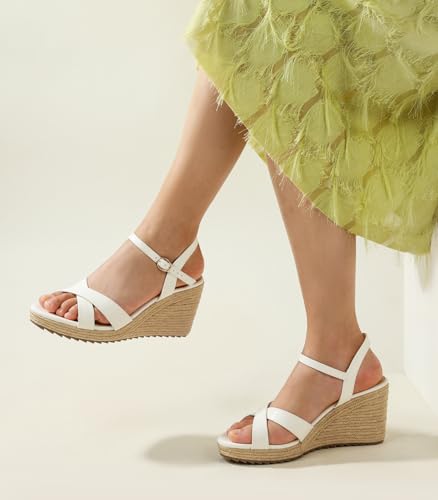 Ankis Wedge Sandals for Women, Espadrille Womens Wedge Sandals Comfortable Open Toe Cross Band Ankle Strap High Heel Wedges for Women Dressy Summer -3.4Inch4