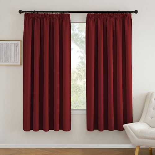 PONY DANCE Room Darkening Curtains for Living Room Pencil Pleat Blackout Thermal Curtains for Track Rail 90x72 Inch Extra Wide Curtains for Home Decoration, 2 Panels, W90 x L72, Red