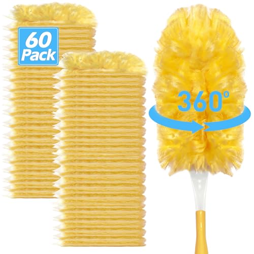 Image of Heavy Duty Duster Refills for Swiffer Duster (60 Count) | 360 Unscented Disposable Multisurface Dusters with 1 Handle- for Home, Blinds, Fans & Corners, Yellow