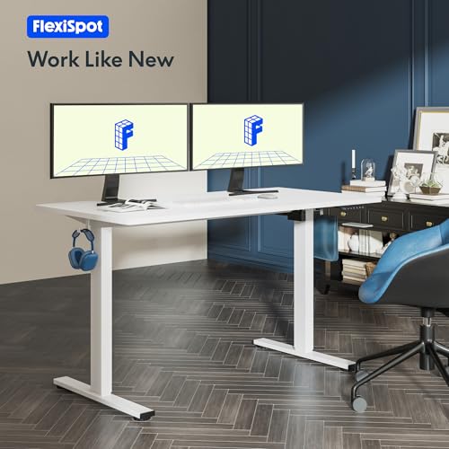 Image of FLEXISPOT 48 inchx24 inch Electric Standing Desk, White | One-Piece Desktop, 1 inch Thick Top, Height Adjustable, Stable Steel Frame, Home Office & Multi-Monitor Setup