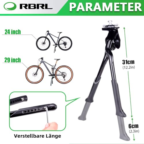 RBRL Bike Kickstand, Double Leg Center Mount, Heavy-Duty Adjustable Bicycle Kickstand, Mount for 24-29 Inch Adjustable Bicycles Aluminium Alloy Bike Kick Stand Support Storage - Thumbnail 2