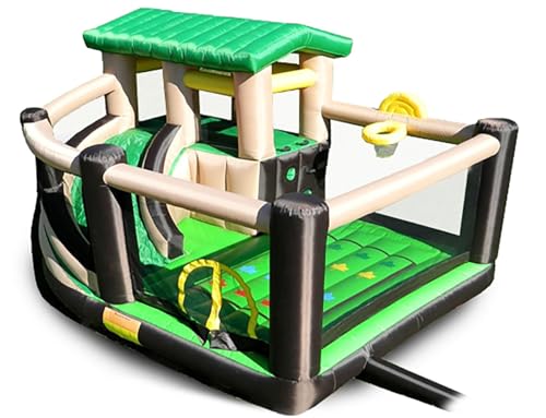 Island Hopper Fort All Sport Recreational Kids Bounce House with Fort Area, Climbing Wall, Basketball, Soccer Shot, Curved Slide & Twist & Tangle Game