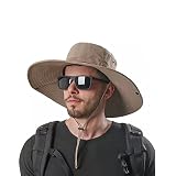 Sbomi Sonnenhut Herren UV Schutz Safari Hut Sommer - Faltbar Outdoor Safari Hut - Fischerhut Buschhut mit Kinnband - Wasserdicht Wanderhut (Khaki)